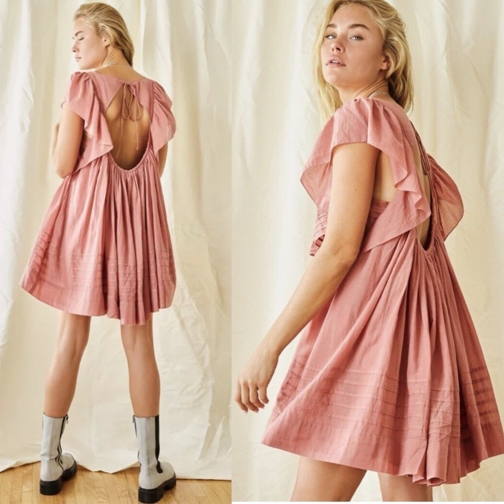 NWT FREE PEOPLE HAILEY BABYDOLL OPEN BACK RUFFLE MINI DRESS SIZE MEDIUM